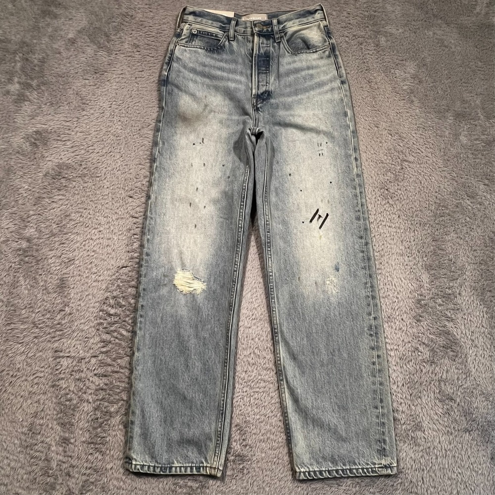 Everlane The 90s Way-High Jean Distressed‎ Paint Splatter Blue Womens 24 Regular